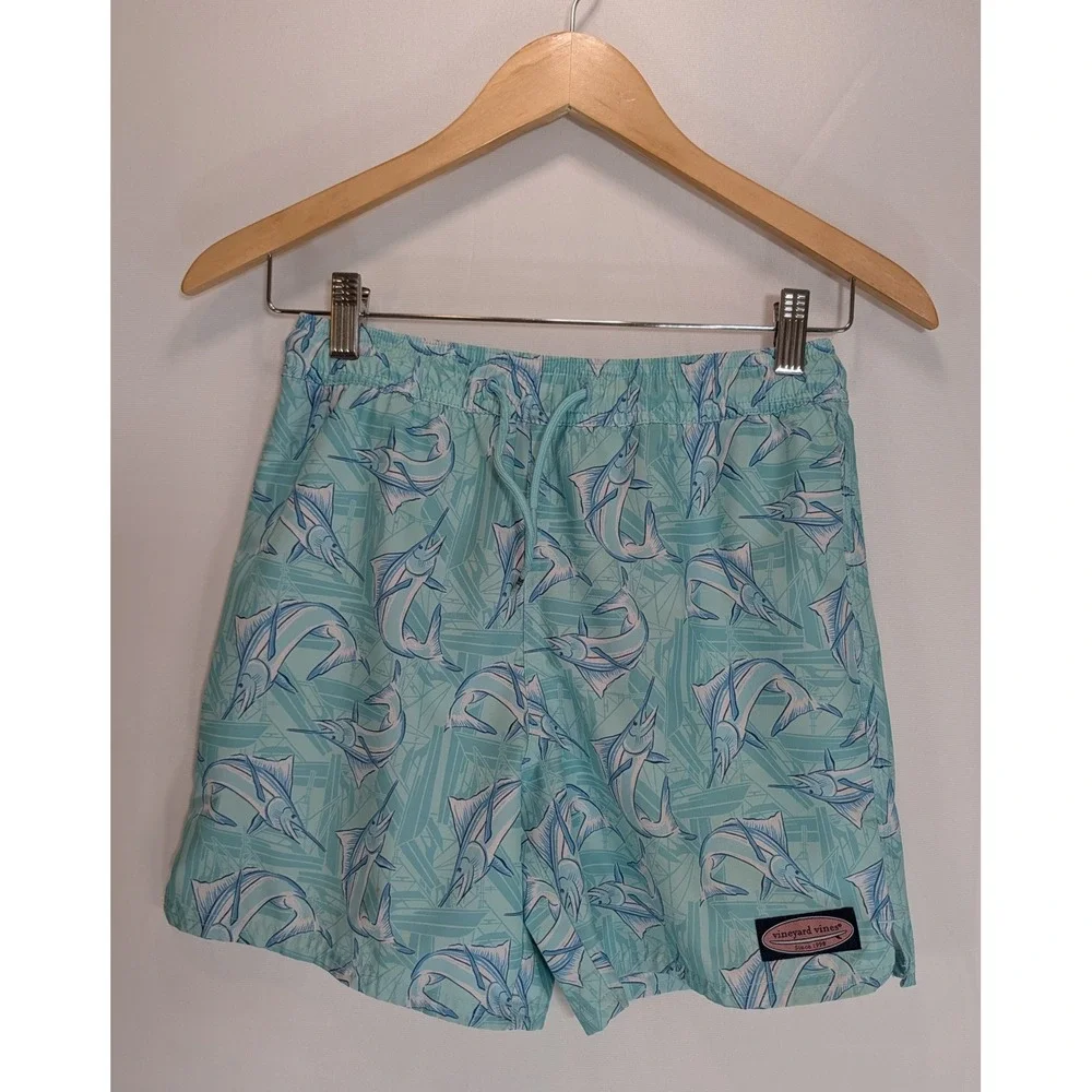 Vineyard Vines Boys Marlin Sailboat Swim Trunks Green Size Medium Board Shorts